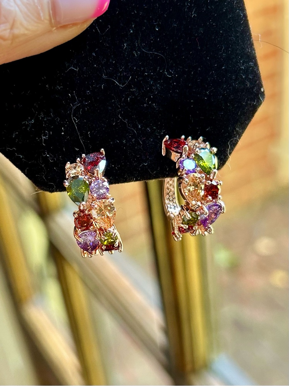 Multicolor Stone Hoop Earrings